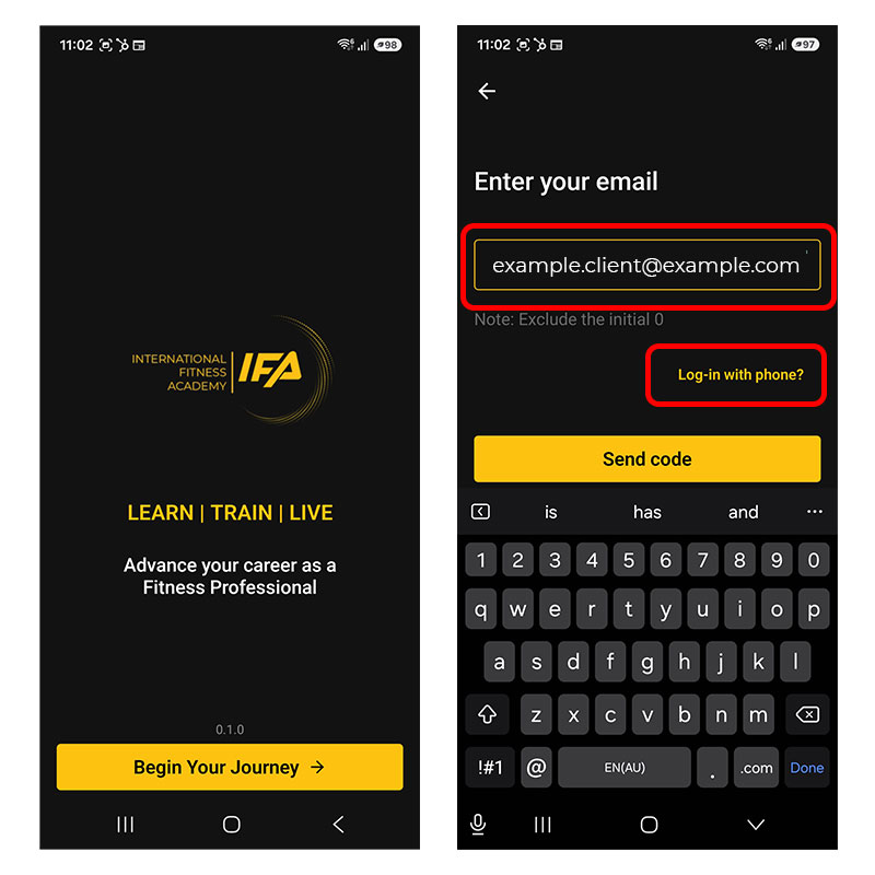 VIVN app email address login screen
