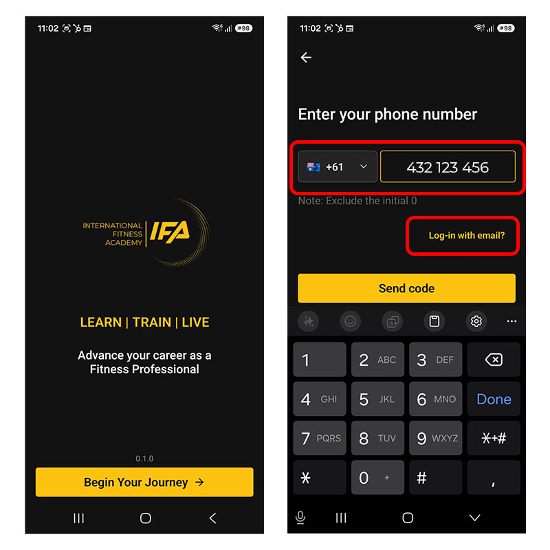 VIVN app phone number login screen